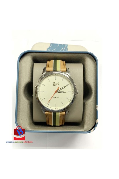 fossil minimalist three hand striped tan leather
