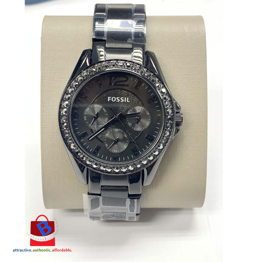 Fossil Women's ES4519 Riley Multifunction Black Stainless Steel Watch
